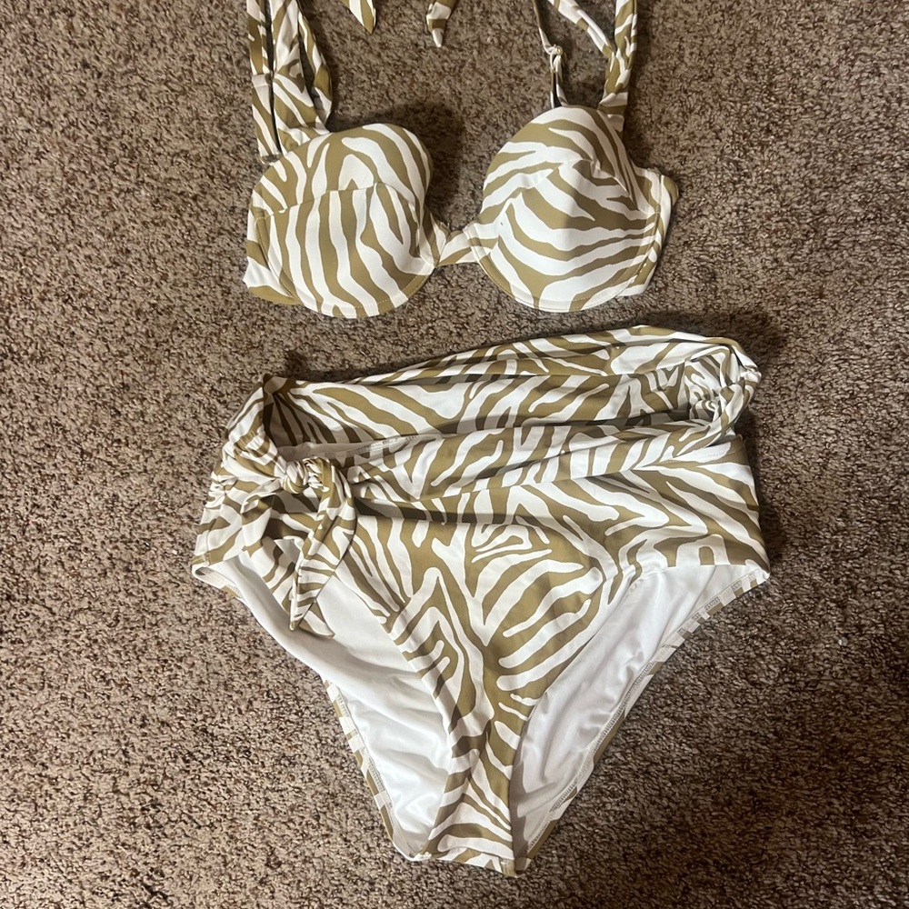 ANTONIO MELANI Olive and White Zebra Print Two-Piece Swim Set